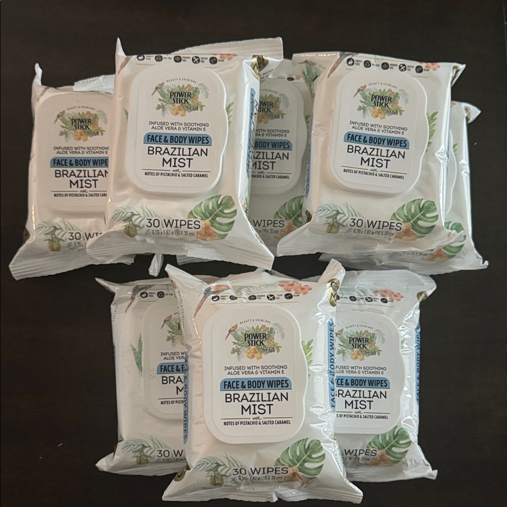 8 Pack Power Stick Brazilian Mist Face & Body Wipes 30 Ct each